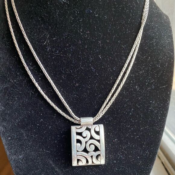 BRIGHTON Silver Rectangle Double Strand Deco Lace Necklace - Picture 5 of 8